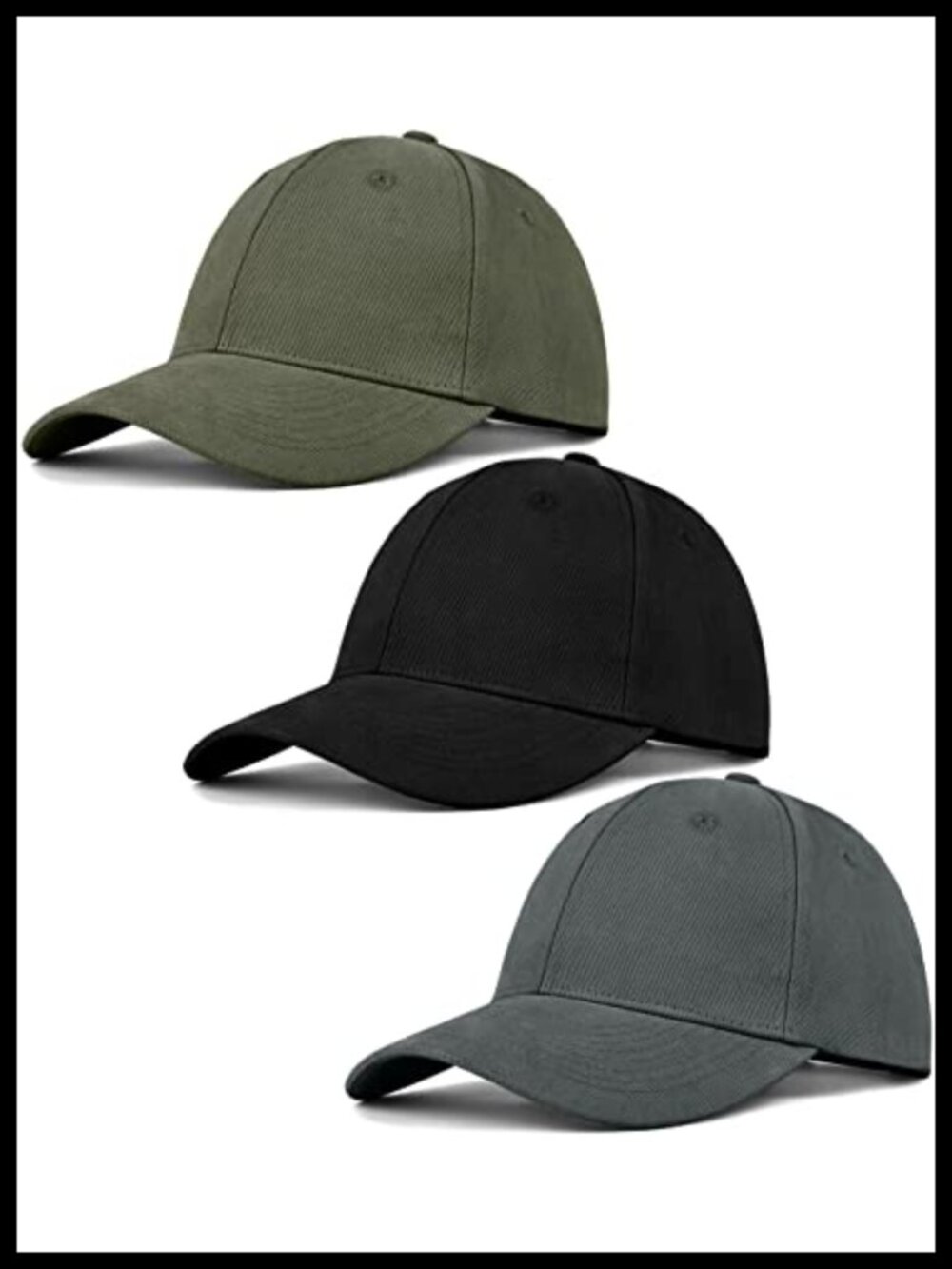 3 Pack Unisex 100% Cotton Baseball Cap Adjustable Plain Dad Golf Hat